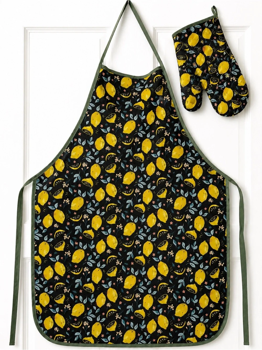 Lemon Print Apron & Oven Mitt Kitchen Set
